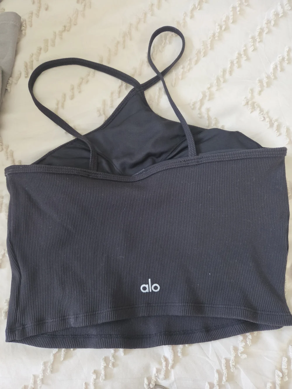 ALO Yoga Black Ribbed Strappy Crop Tank - Picture 2 of 4
